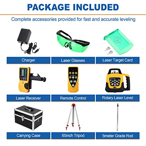 Iglobalbuy Automatic Self Leveling Green Rotary Laser Level 500m Range Kit with Surveying Tripod and Aluminum Grade Rod 16.4 Feet, Leveling Rotating Transit Laser Level Green Beam for Construction