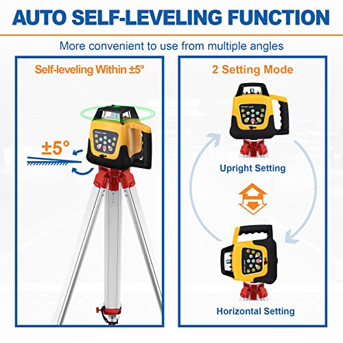 Iglobalbuy Automatic Self Leveling Green Rotary Laser Level 500m Range Kit with Surveying Tripod and Aluminum Grade Rod 16.4 Feet, Leveling Rotating Transit Laser Level Green Beam for Construction