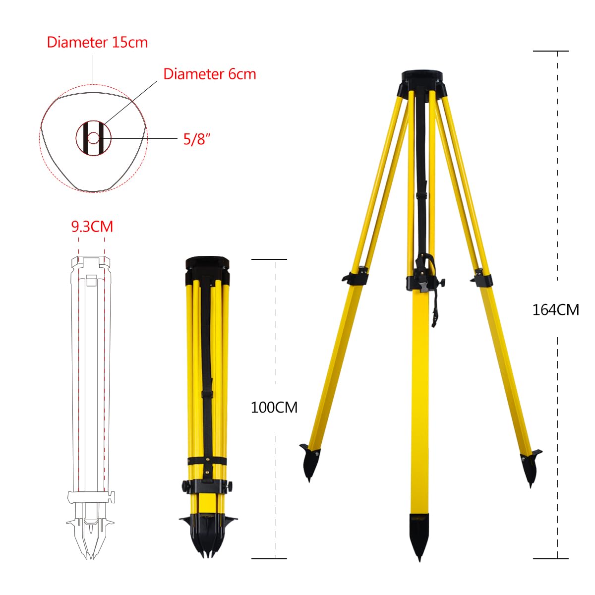 Takamine Telescopic Leg Tripod Instrument, Heavy Duty Aluminum Surveying Tripod for Surveying Construction with 5/8 Inch 11 Thread Flat Head for Total Station, Theodolite, Automatic Level-TK1016