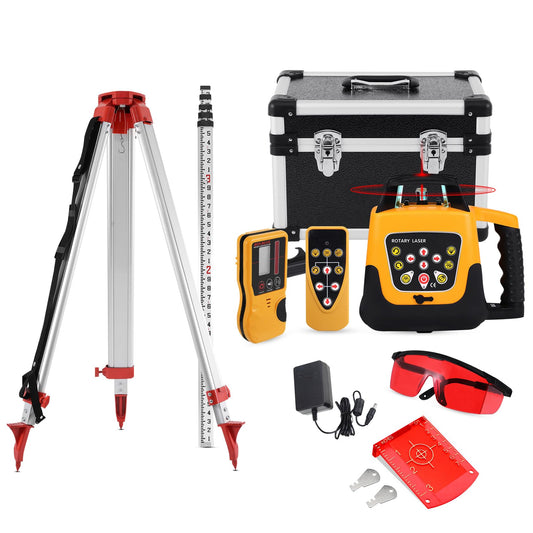 Iglobalbuy Self Leveling Rotary Laser Level System Kit with Surveying Tripod + Aluminum Grade Rod 16.4Ft, Red Beam Automatic Self-leveling Transit Laser Level Grading Rotating Lasers for Construction